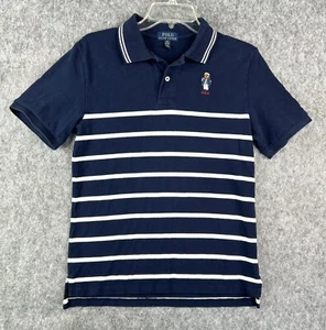 Polo Ralph Lauren Polo Shirt Youth Size L 14-16 Striped Short Sleeve Bear Navy - Picture 1 of 7