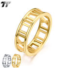 TT 6mm Silver/Gold Stainless Steel Hollow Roma Number Band Ring (R371) NEW