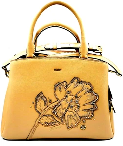 DKNY Paige Floral Leather Satchel Shoulder Women's Bag Beige Latte Gold $298 New - Picture 1 of 8