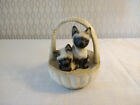 Small Hand Painted Ceramic Figurine Baby Cat Kitty Kittens In Basket Ornament