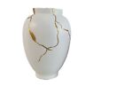 Vase Inspired by Kintsugi Japanese Art Gold & White Flowervase For Dried Flowers