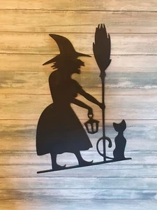 Hexe mit Laterne Harz Dekoration 3mm Stahl von 40cm-90cm - Picture 1 of 2