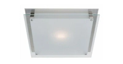 Vision Brushed Steel Frosted Glass Square Flush Mount Ceiling/Wall Light $237 - Image 1 of 2