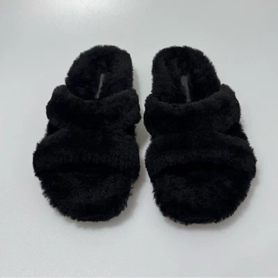 Sandálias Manolo Blahnik Chilpa Shearling Slide genuínas pretas femininas UE 39/EUA 9 - Imagem 1 de 4