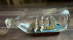 VINTAGE Ship in a bottle 3 Mast Boat 7" Bottle x 3" Guest/ Lake House Decor - Picture 1 of 5