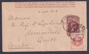 1891 1/2d Wrapper Uprated 1/2d Liverpool Hooded Circle to Quito Ecuador FU - Picture 1 of 2