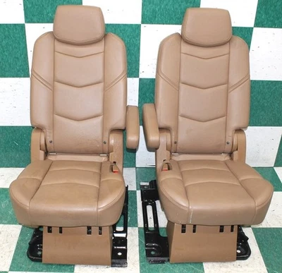 15' ESCALADE ESV Tan Perforated Leather Rear Second Row Heated Captains Seats 2x - Image 1 of 4