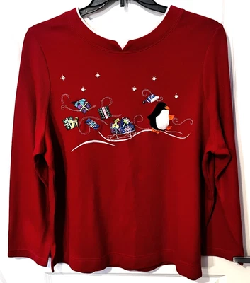 SUÉTER BRANCO VEADO NATAL FERIADO TAMANHO 16W VERMELHO COM PINGUIM E TRENÓ - Imagem 1 de 4