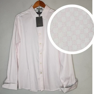 NUEVO CON ETIQUETAS Camisa Ted Baker Puño Francés Talla 17 Rosa Patrón Manga Larga Con Botones  Foto 1 de 4