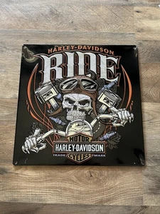 Harley Davidson Ande Rooney Ride Bone Metal Tin Sign Skeleton Motorcycle 14” - Picture 1 of 10