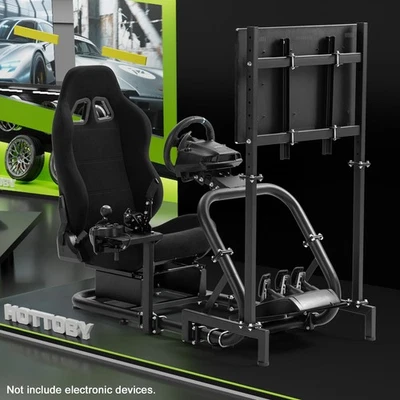Hottoby Racing Simulator Cockpit With TV Stand & Black Seat Fits Logitech G920 - image 1 of 4