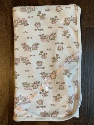 Manta de bebé Little Me Owls / Lovey Cream, marrón claro, rosa 100 % algodón usada en excelente estado Foto 1 de 4