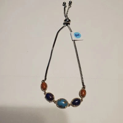 Brazalete Bolo de plata de ley turquesa y piedras preciosas Foto 1 de 4