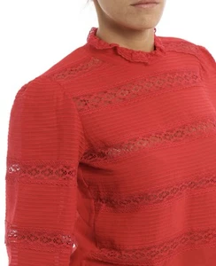 Immaculate ISABEL MARANT ÉTOILE "Ria" Red Lace Trimmed Cotton BLOUSE 34 UK 6 XS - Picture 1 of 10