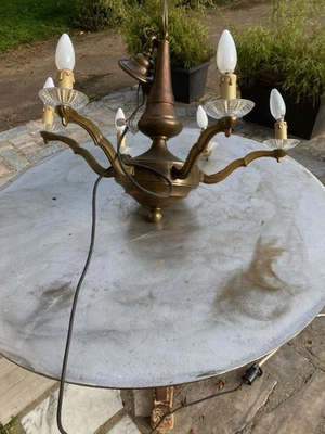 lustre ancien en bronze et laiton 6 feu - Photo 1/4