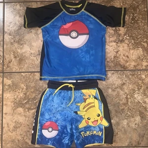 Pokemon Boys Swimsuit Trunks And Matching Swim Shirt. Boys Size 4 - Picture 1 of 5