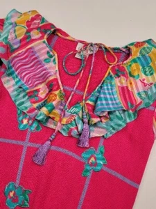 Vintage 80s Jaymee Papell Women’s Size M Ruffled Blouse Colorful Floral Bold - Bild 1 von 13