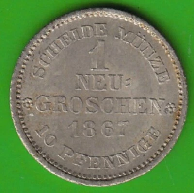 Coin Groschen Silver Sachsen 1 Neugroschen 1867 Almost Uncirculated nswleipzig - Image 1 of 3