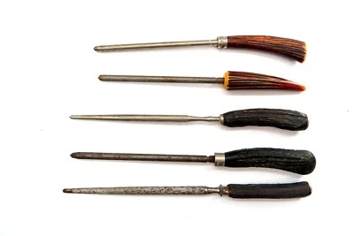 Lot of 5 Vintage / Antique Knife Sharpening Honing Steels with Stag Horn Handles - Image 1 of 4