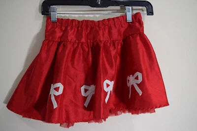 Satin Red White Bow Hartstrings Skirt Elastic Pull On GIRLS S 6 Holiday Party - Image 1 of 4