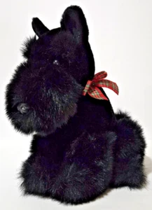 GANZ Heritage Collection Solid Black Scottie Dog Plush Red Green Bow Christmas - Picture 1 of 10
