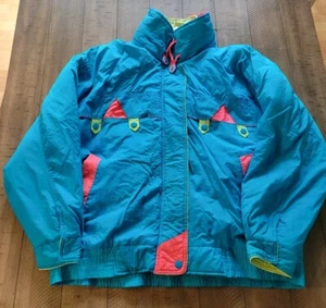 Chaqueta cortavientos multicolor neón East West de colección años 80 90 para mujer mediana brillante - Imagen 1 de 12