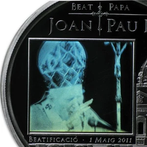 Moneda de Plata a prueba de hologramas de Andorra 2011 5 comensales beatificación de Juan Pablo II - Imagen 1 de 3