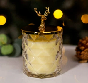 Scented Candle Gift Jar Gold Stag Lid Lemon Lavender Fragrance Home Decor - Picture 1 of 24