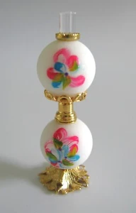 dollhouse doll house miniature ELECTRIC WHITE TABLE LAMP WITH FLOWERS #2 - Imagen 1 de 1