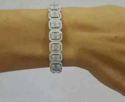 10Ct baguette Cut Lab Created Diamond Tennis Bracelet 14K White Gold Plated - Image 1 of 3