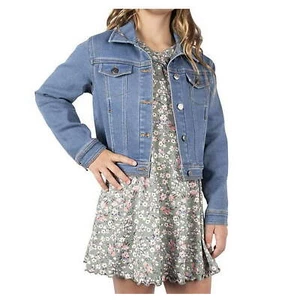 Zunie Girl Stretch 2-Piece Knee Length Fit & Flare Dress Set w/ Denim Jacket - Picture 1 of 6