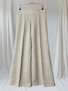 Women’s 1970s Pull On Bell Bottoms Size SMALL Beige & White Stripes Flaw Union - Picture 1 of 24