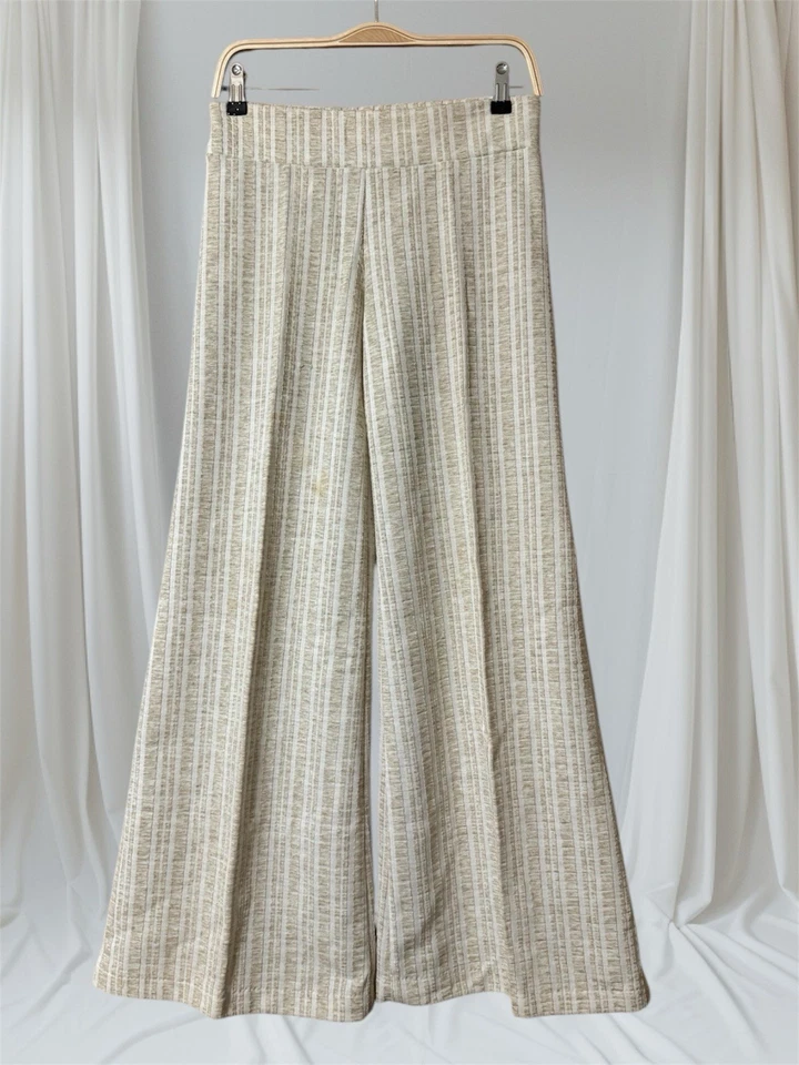 Pantalones de campana para mujer años 70 talla PEQUEÑA beige y blanco rayas defecto unión Foto 1 de 4