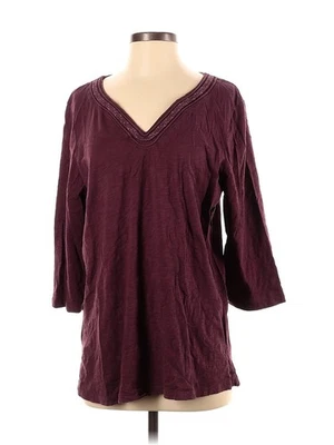 Top para mujer LL Bean talla L P borgoña cuello en V manga 3/4 Foto 1 de 2