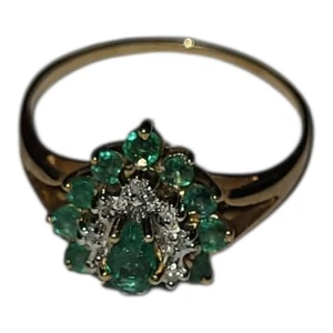 Vintage 14 K Gelbgold Ring 8,5 Smaragd & Diamanten 2,80 Gramm - Bild 1 von 4