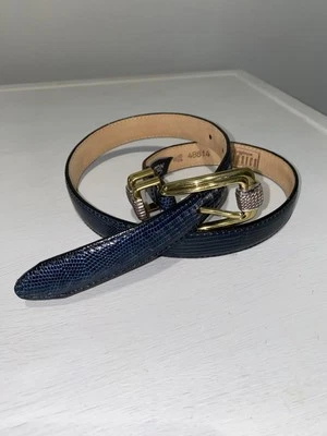 Брайтон классика рептилии узор кожаный ремень ящерица синий S/28 золото серебро  - Изображение 1 из 4