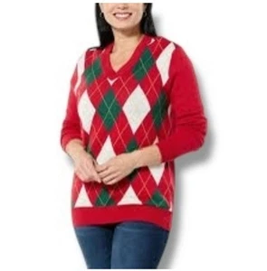 Curations x Ty Mayberry Unisex Pullover Sweater Gr. L rot Argyle NEU - Bild 1 von 3