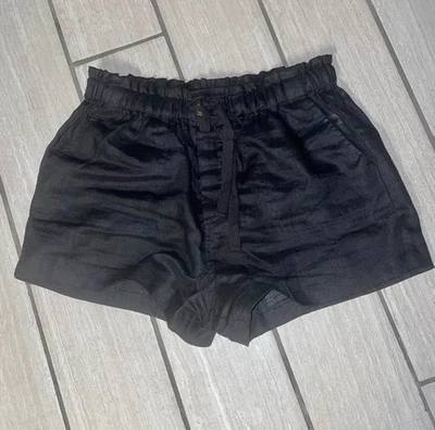 Pantalones cortos Forever 21 de lino negros con frente plano medio para mujer Foto 1 de 4