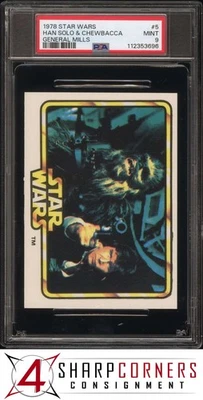 1978 STAR WARS GENERAL MILLS #5 HAN SOLO & CHEWBACCA PSA 9 - Image 1 of 3