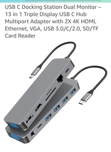 13 in 1 Triple Display USB C Hub Multiport Adapter mit 2x 4K HDMI, Ethernet, sehr gut - Bild 1 von 8