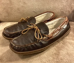 LL Bean Hand Sewn Leather Moccasin Slippers Brown Men’s Size 11 - Picture 1 of 8