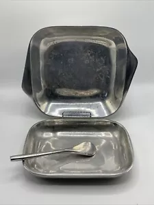Nambé 209 Serving Tray 11.25x7.25” With Spoon 9” & 515 Serving Tray 13.5”x11” - Picture 1 of 9