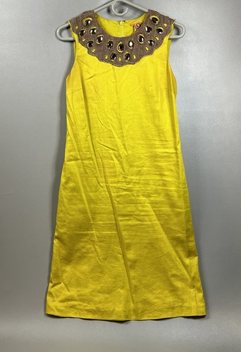 Tory Burch taglia 4 mini abito giallo lino gioiello con colletto