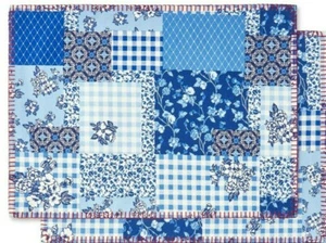 Pioneer Woman Heritage Patchwork umkehrbare Tischsets blau rot Gingham ZWEI NEU - Bild 1 von 1