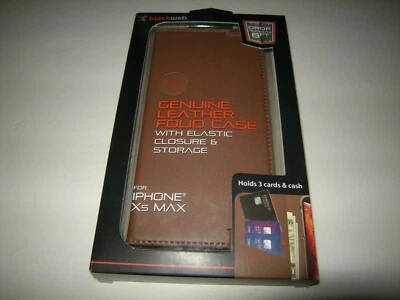 Funda tipo folio de cuero genuino BlackWeb marrón cierre elástico/almacenamiento iPhone Xs MAX Foto 1 de 2