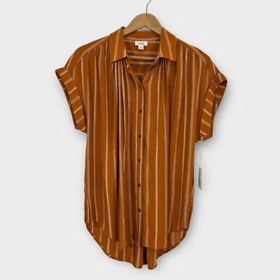 Camisa informal A.n.a para mujer talla pequeña naranja blanca a rayas cuello botón delantero Foto 1 de 4