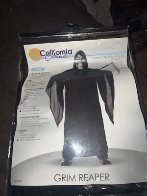 NEW DELUXE ADULT GRIM REAPER COSTUME ROBE HOOD, SKULL MASK  X-LARGE - Image 1 of 3