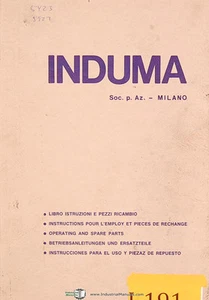 Induma 1-S, Vertical Turret Milling, Operations and Parts Lists Manual 1973 - Picture 1 of 4