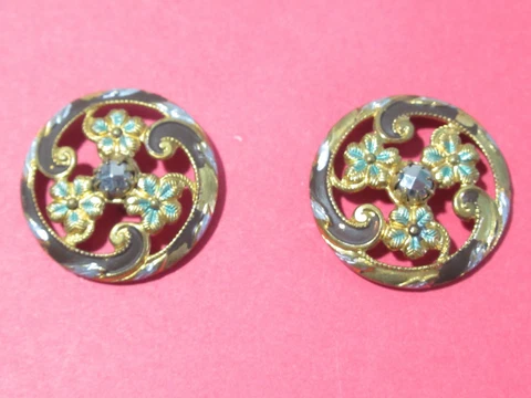PAIR OF ANTIQUE BUTTONS W STEEL CENTER ENAMEL Cover