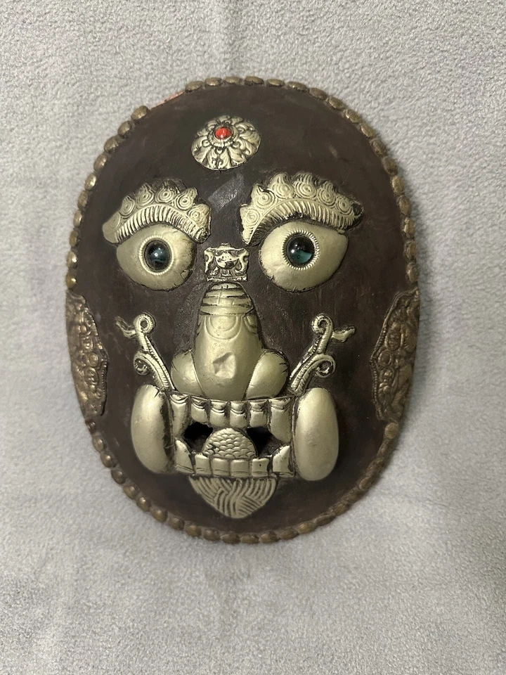 MASCARA 10" Vintage Madera De Colección Tibetano Mahakala Plata Cobre Latón Budismo Nepal Foto 1 de 4